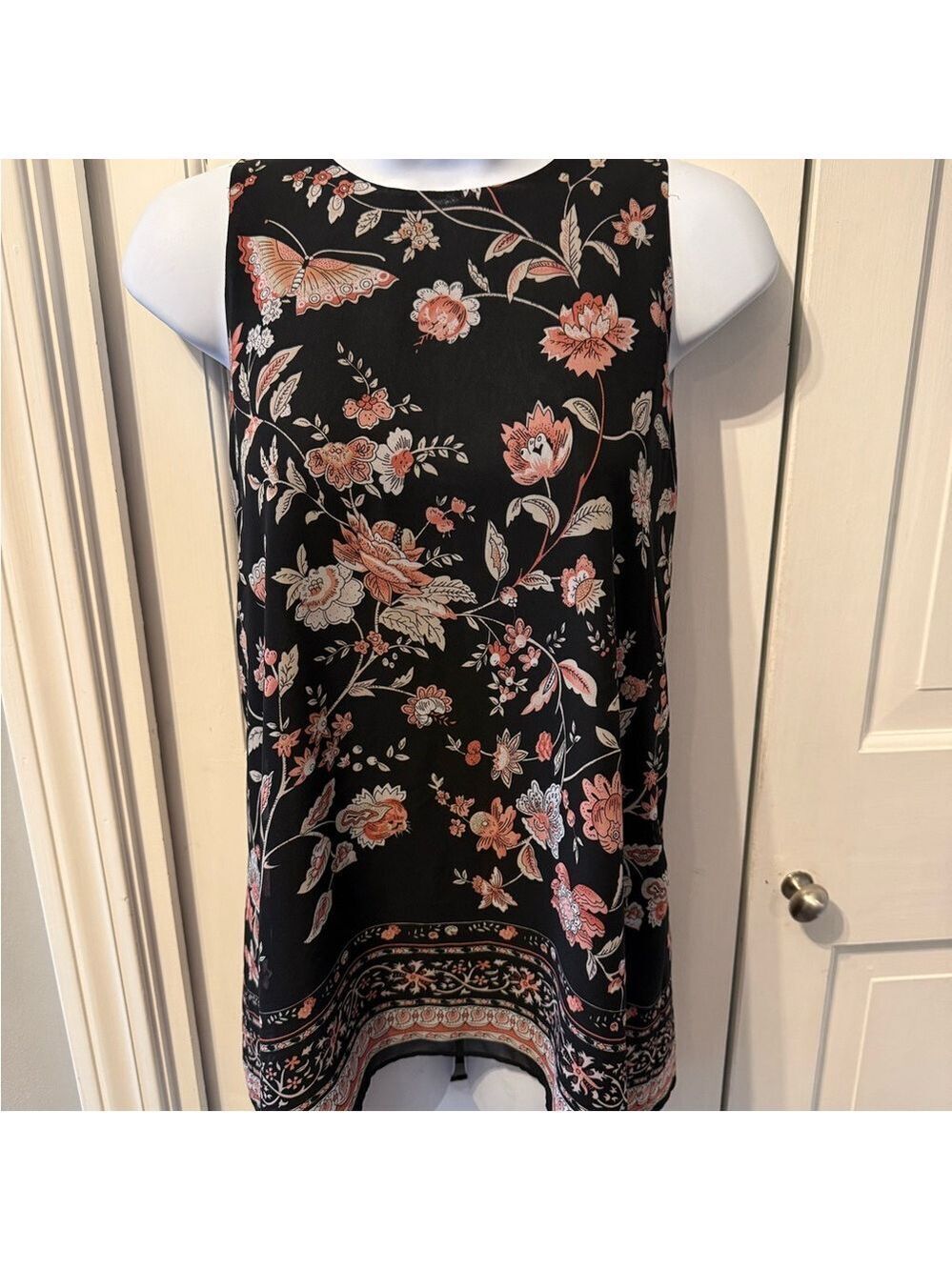 NWOT Max Studio Black Camisole with Pink and Cream